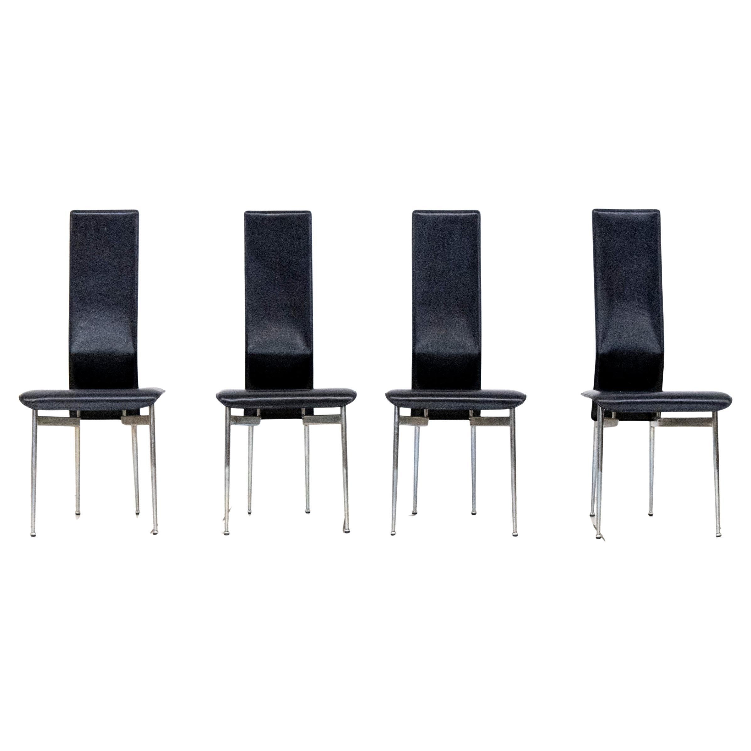 Ensemble de 4 chaises S44 en cuir et chrome de Gualtierotti and Vegni