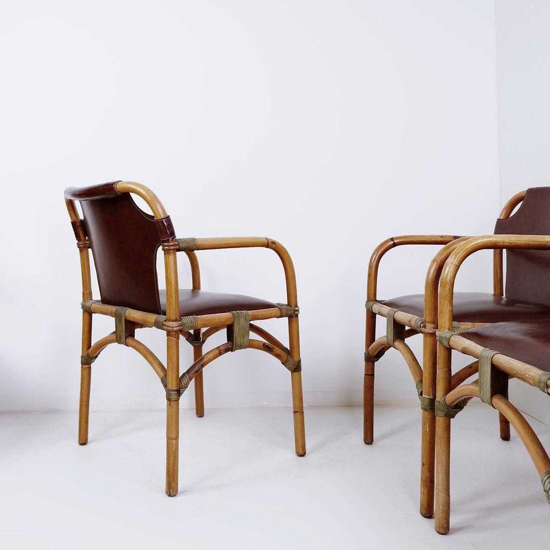 Cuir Ensemble de 4 fauteuils Safari - années 1960 en vente