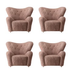 Set of 4 Sahara Sheepskin the Tired Man Lounge Chair by Lassen
