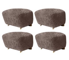 Set of 4 Sahara Smoked Oak Sheepskin the Tired Man Footstools by Lassen