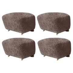 Set of 4 Sahara Smoked Oak Sheepskin the Tired Man Footstools by Lassen