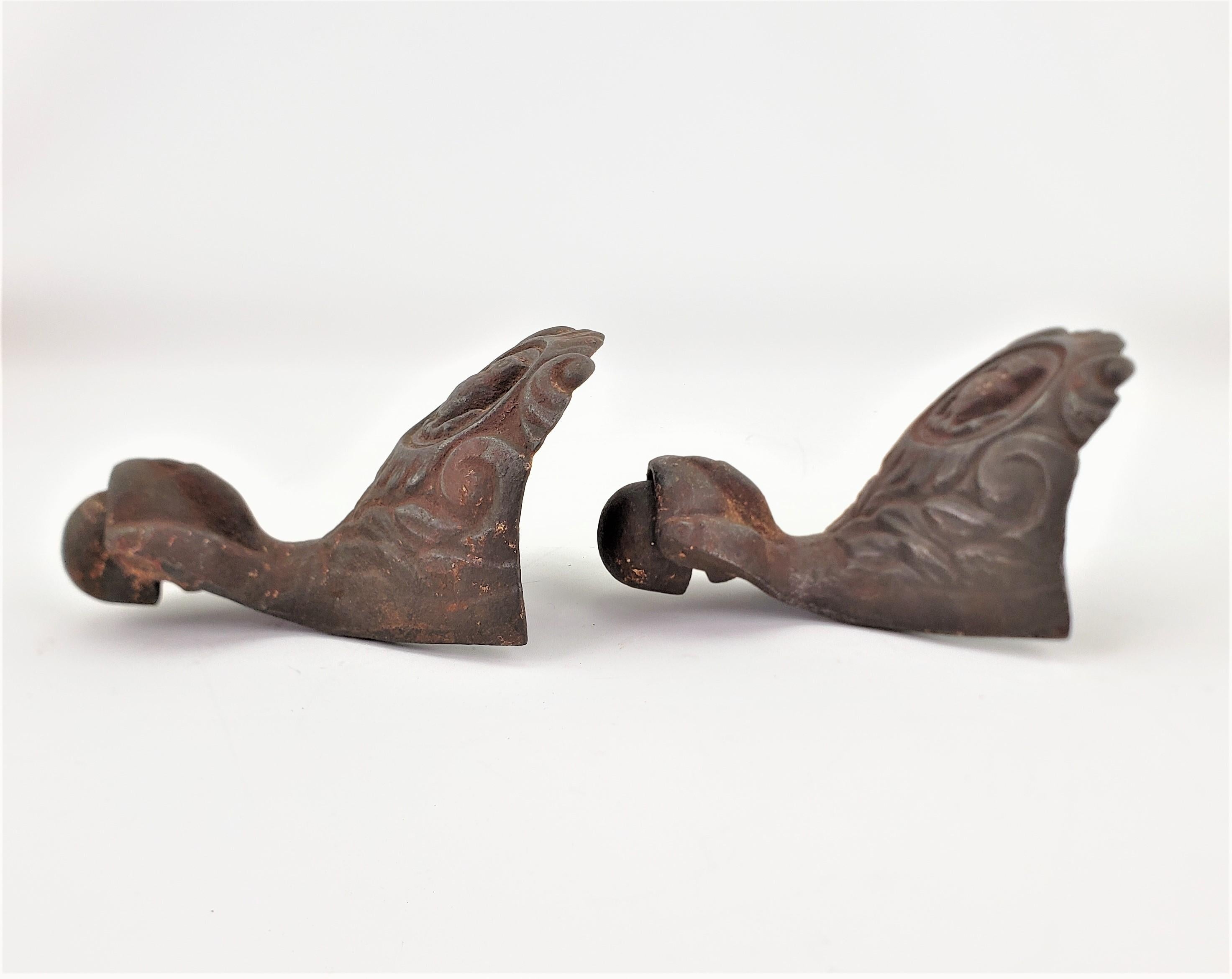 High Victorian Set of 4 Salvaged Antique Ornately Cast Iron Claw Tub Feet with Owl Decoration For Sale