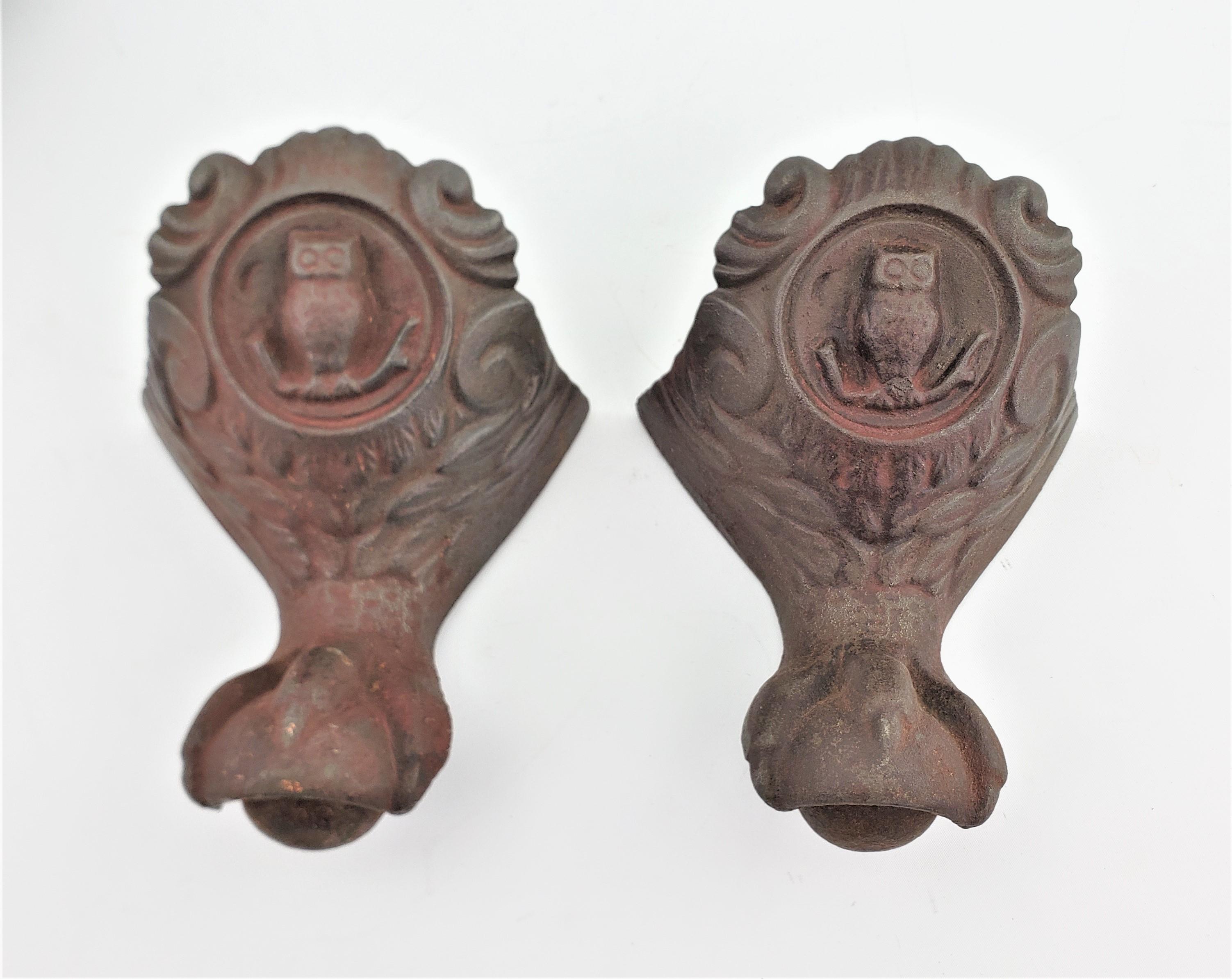American Set of 4 Salvaged Antique Ornately Cast Iron Claw Tub Feet with Owl Decoration For Sale