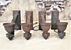 Set of 4 Salvaged Art Deco Heavy Cast Iron Architectural Outdoor Wall Sconces