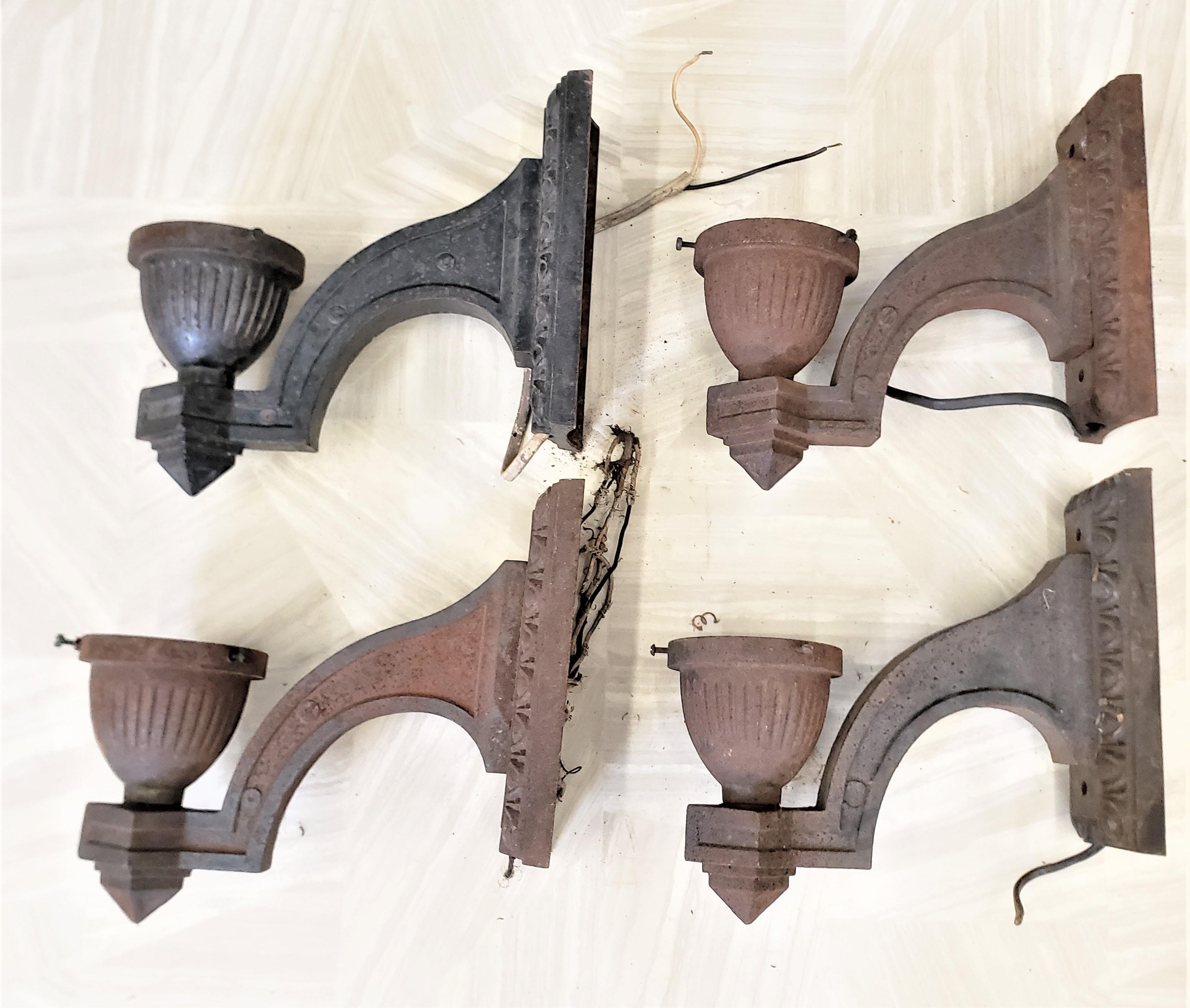 20th Century Set of 4 Salvaged Art Deco Heavy Cast Iron Architectural Outdoor Wall Sconces