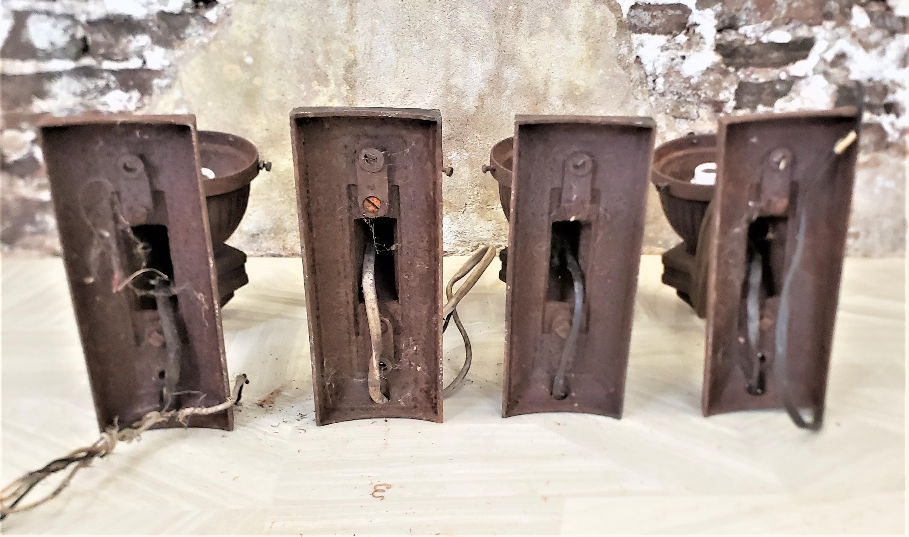 Set of 4 Salvaged Art Deco Heavy Cast Iron Architectural Outdoor Wall Sconces 1