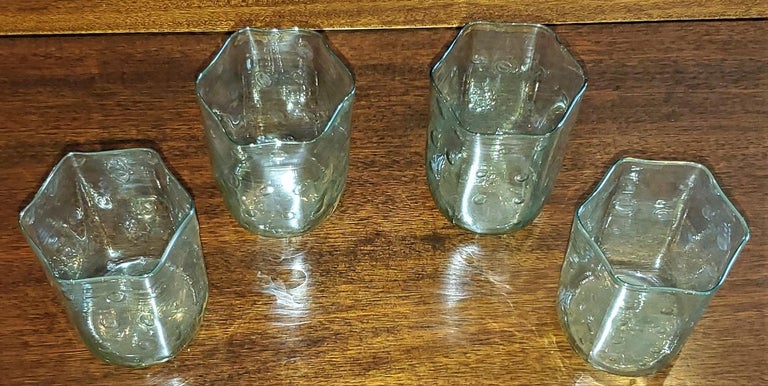 Presenting a gorgeous set of 4 Salviati Venetian glass hexagonal tumblers.

Made in Venice, Italy circa 1930 by the World famous Salviati Glassworks. Classically Art Deco pieces.

In near mint condition with no chips or cracks.

Each