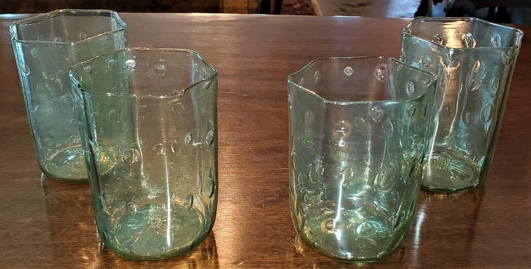 Hand-Crafted Set of 4 Salviati Venetian Glass Hexagonal Tumblers For Sale