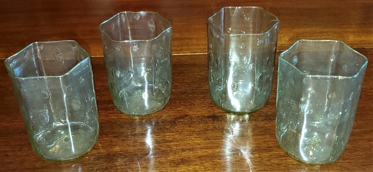 Blown Glass Set of 4 Salviati Venetian Glass Hexagonal Tumblers For Sale