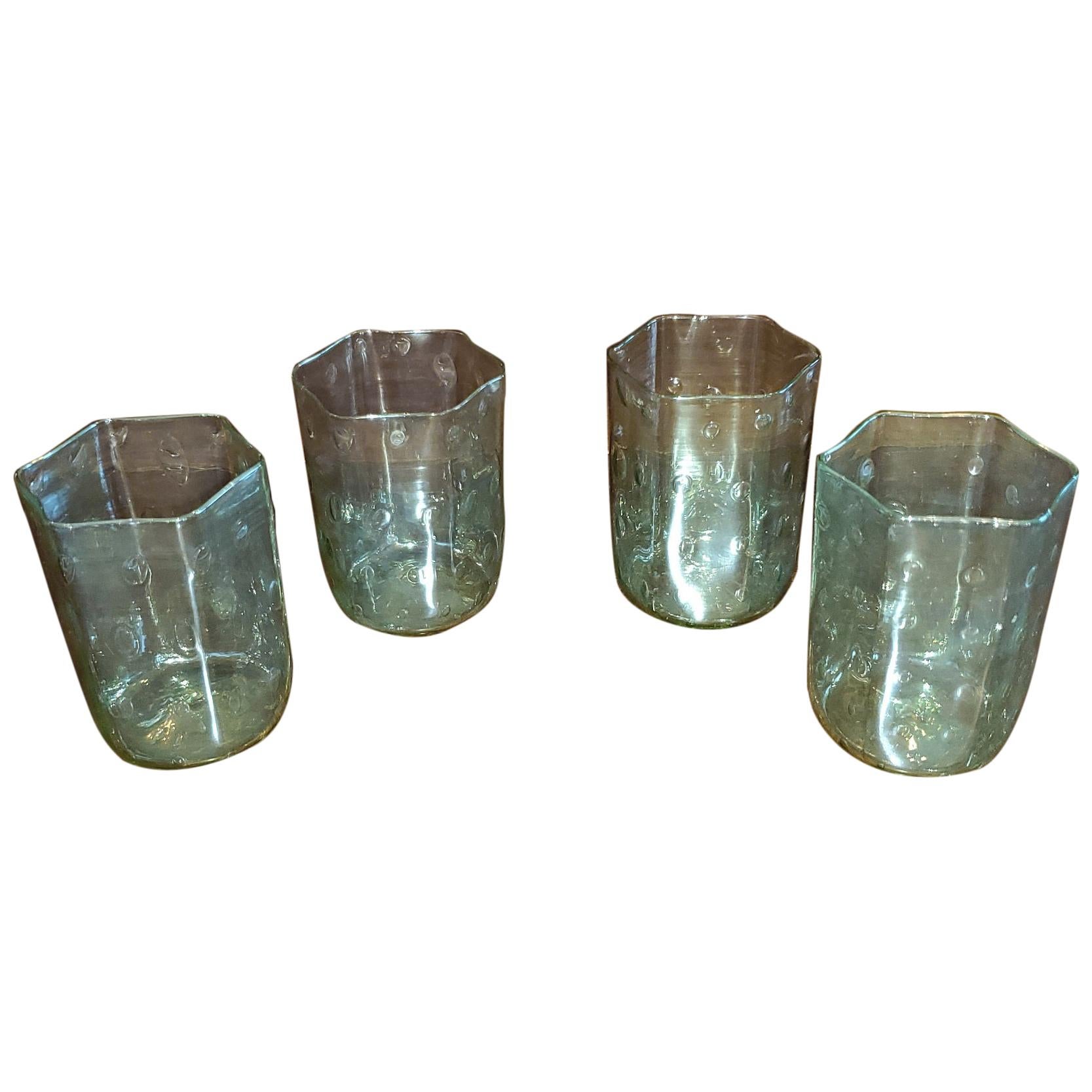 Set of 4 Salviati Venetian Glass Hexagonal Tumblers For Sale