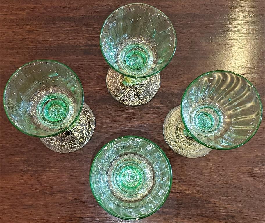 Appliqué Set of 4 Salviati Venetian Glass Medium Wine Goblets
