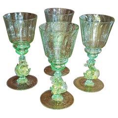 Retro Set of 4 Salviati Venetian Glass Medium Wine Goblets