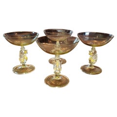 Antique Set of 4 Salviati Venetian Swan Flat Champagne Flutes