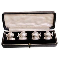 Set of 4 Samson Mordan Silver Fish Place Card Holders Dated 1911 Chester