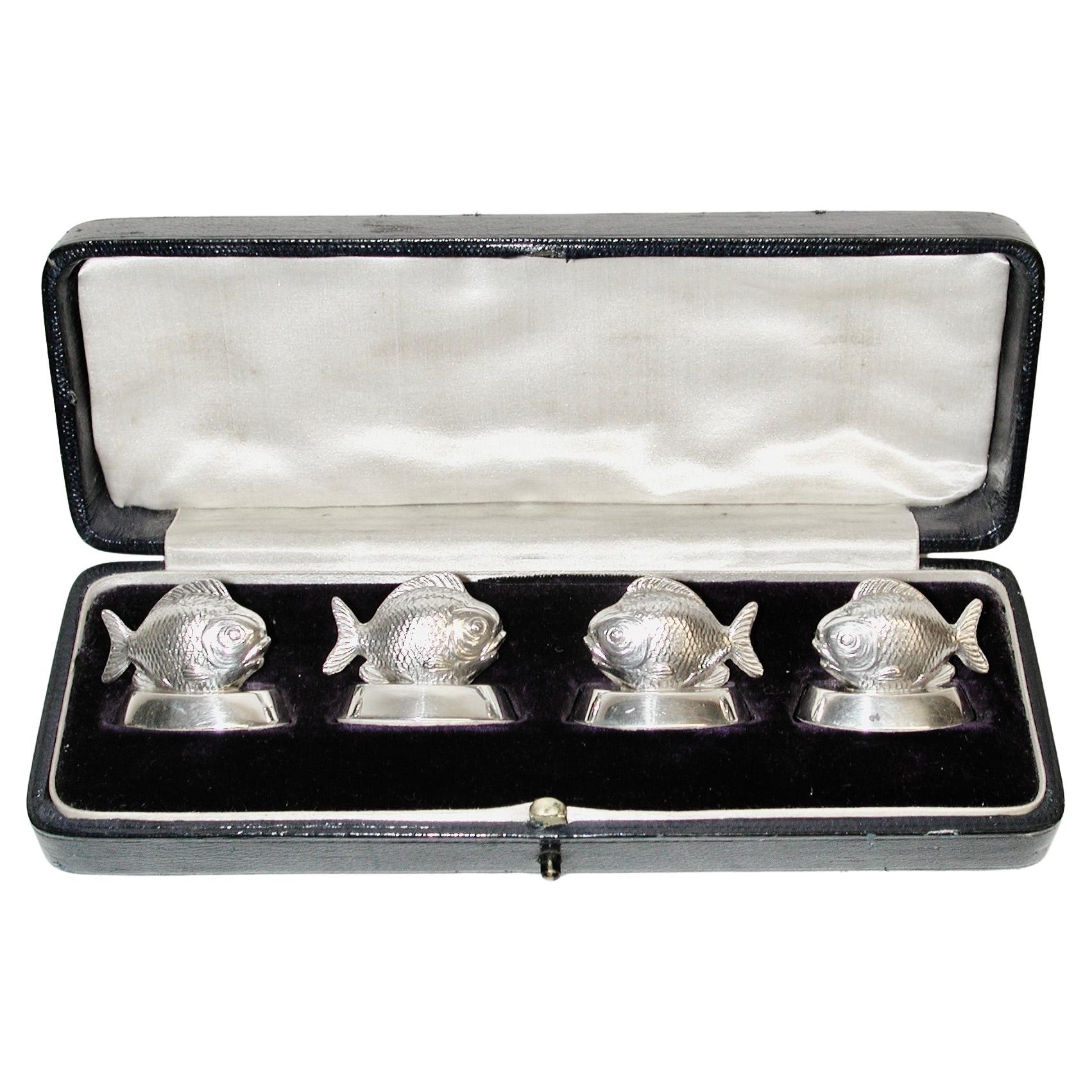 Lote de 4 tarjeteros Samson Mordan Pez de Plata Fechados en 1911 Chester