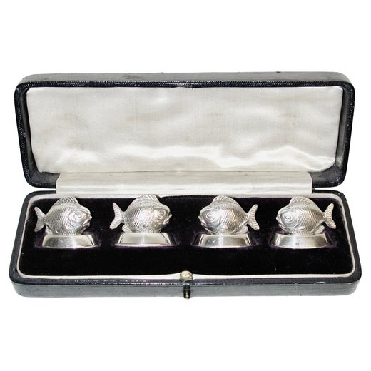 Set of 4 Samson Mordan Silver Fish Place Card Holders Dated 1911 Chester
