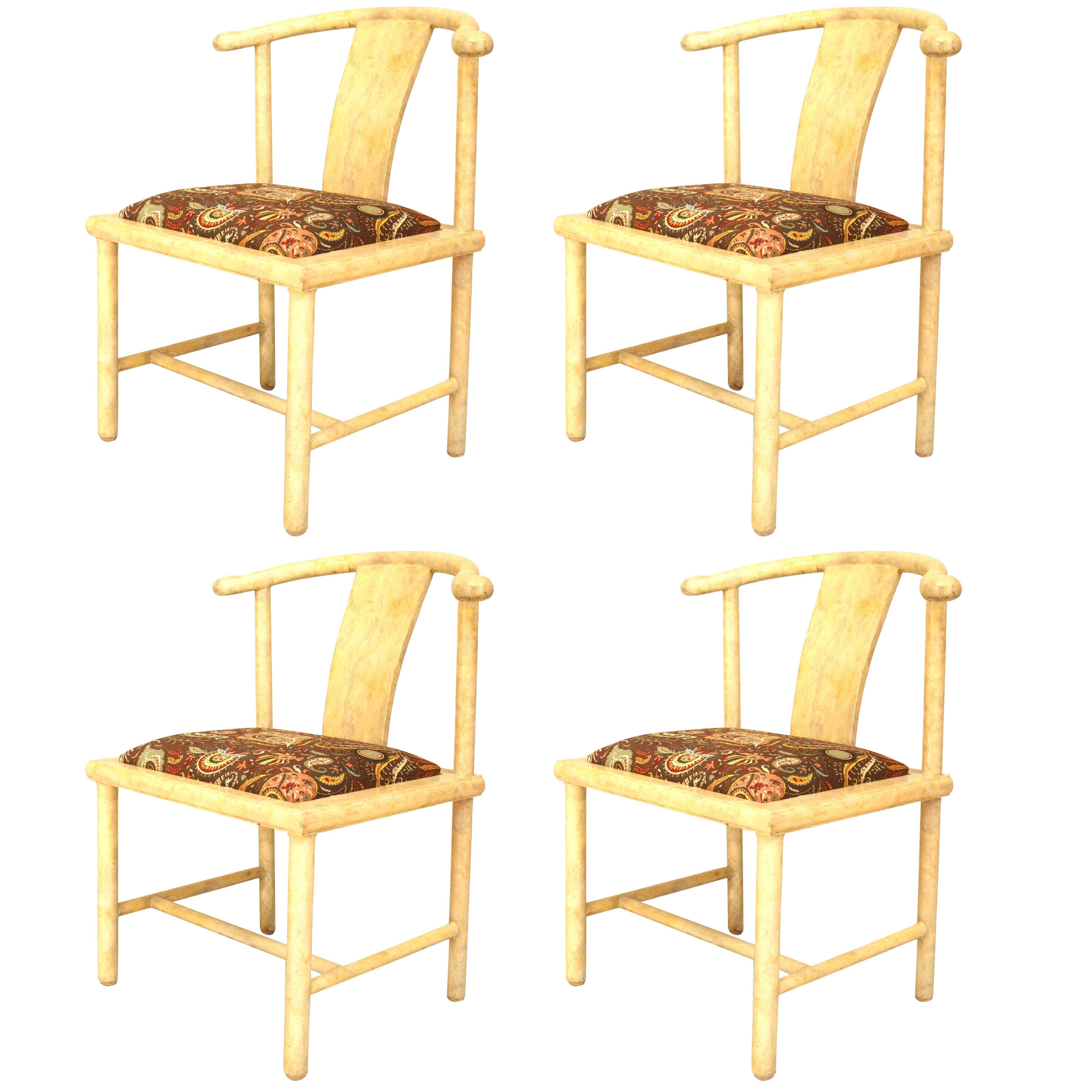 Ensemble de 4 chaises d'appoint américaines en parchemin du milieu du siècle dernier