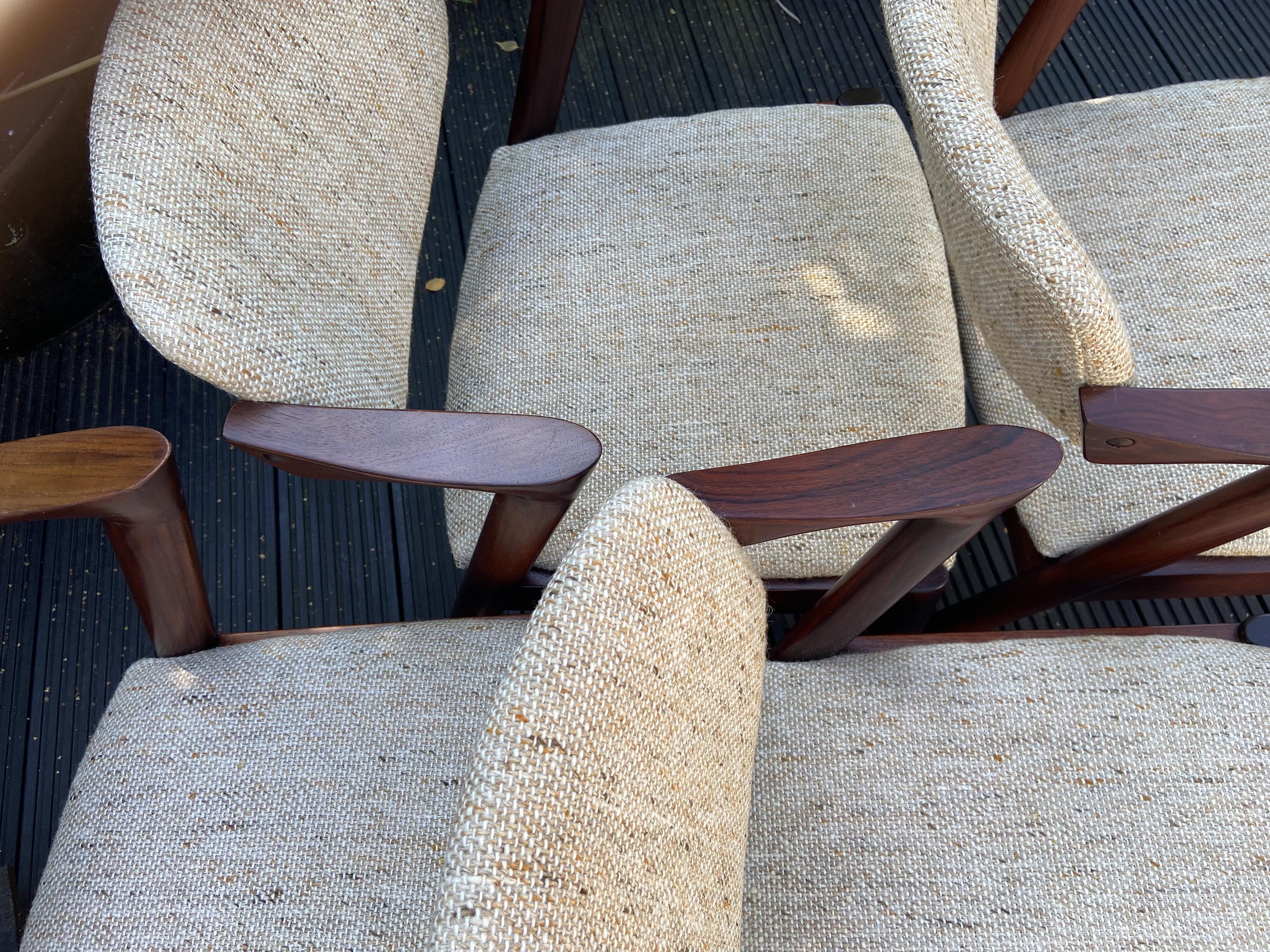 Scandinavian Modern Set of 4 Santos Rosewood Dining Chairs by Kai Kristiansen