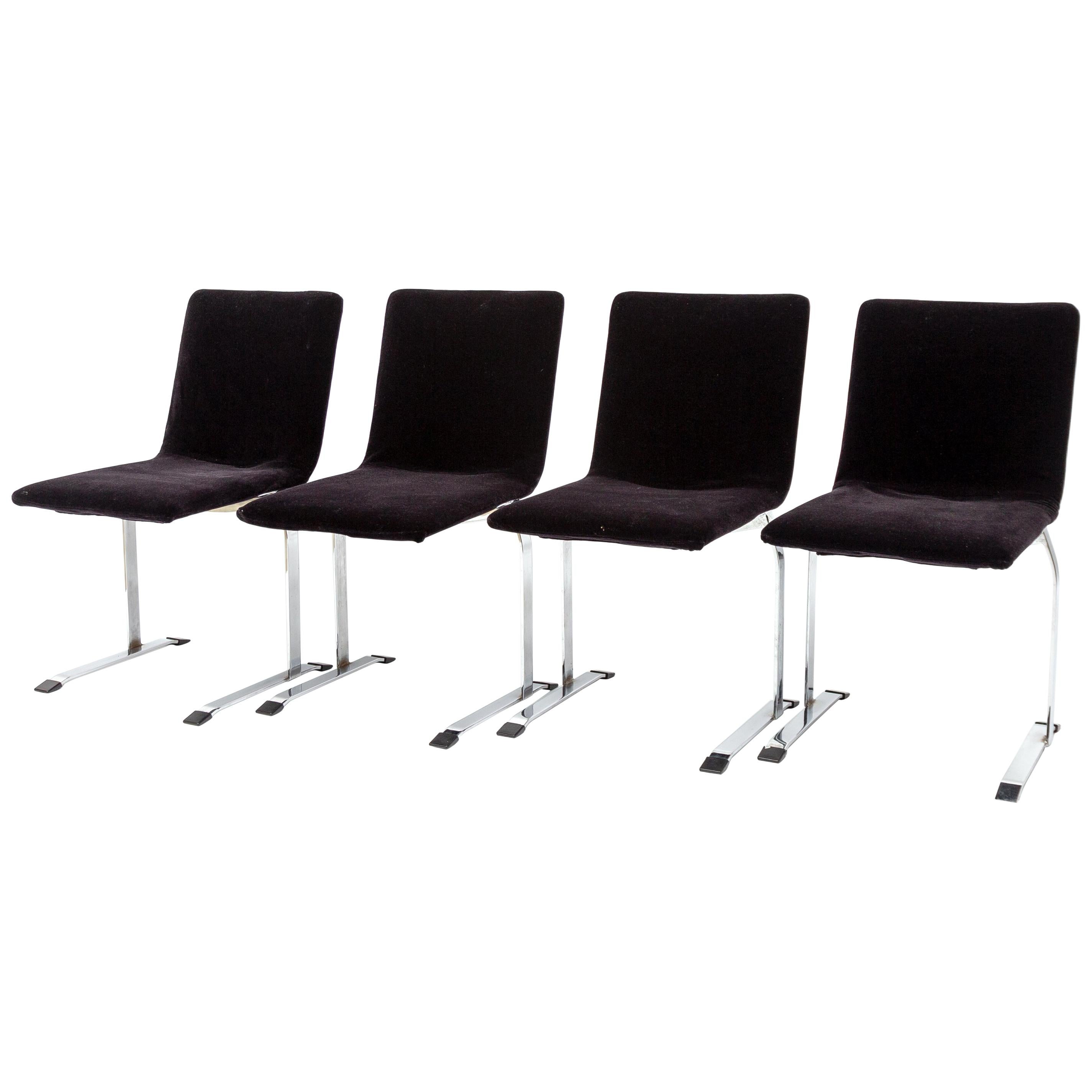 Set of 4 Saporiti Dining Chairs, 1970s newly upholstered in black mohair velvet