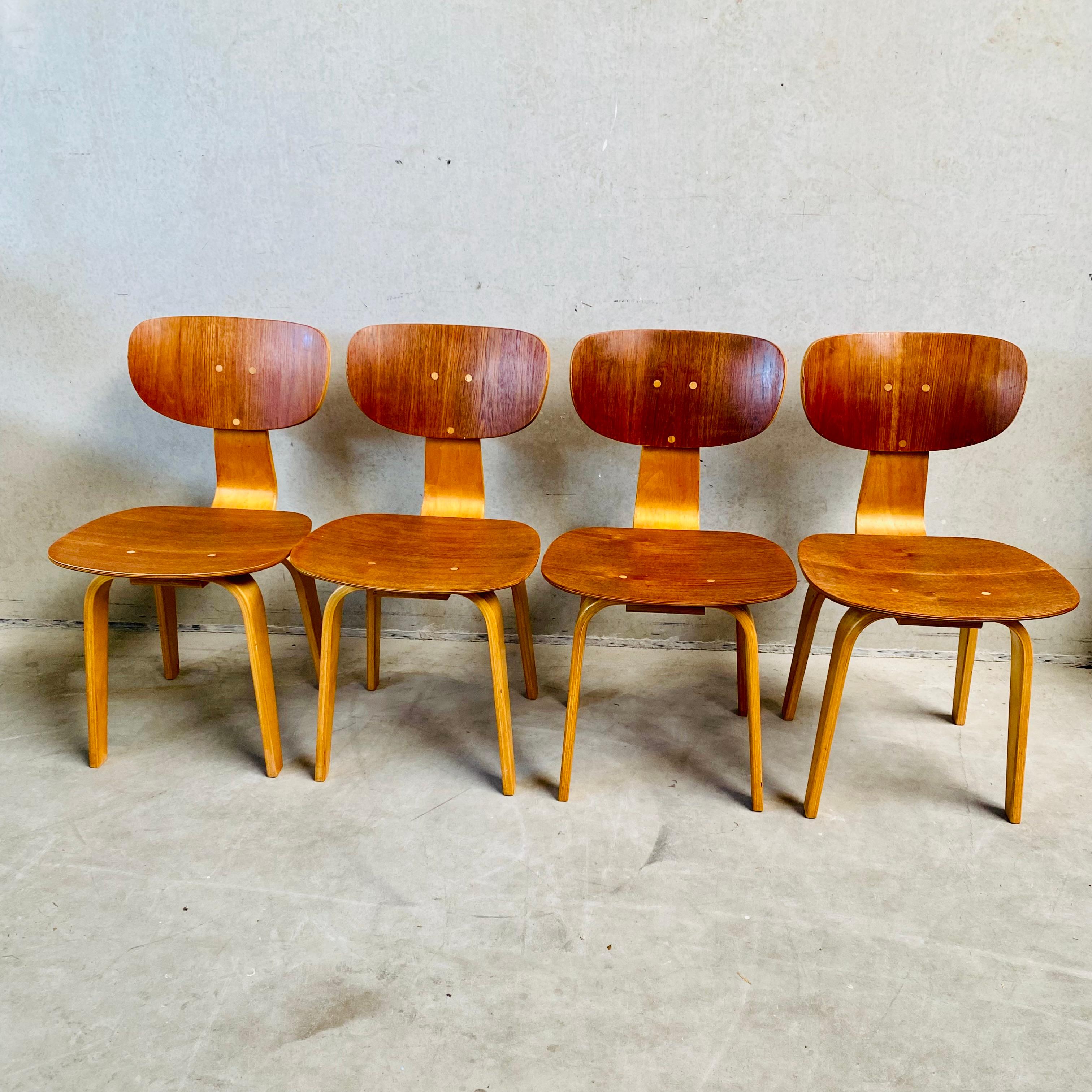 Mid-Century Modern 4 x Pastoe SB02 Dining Chairs by Cees Braakman Netherlands 1950 For Sale