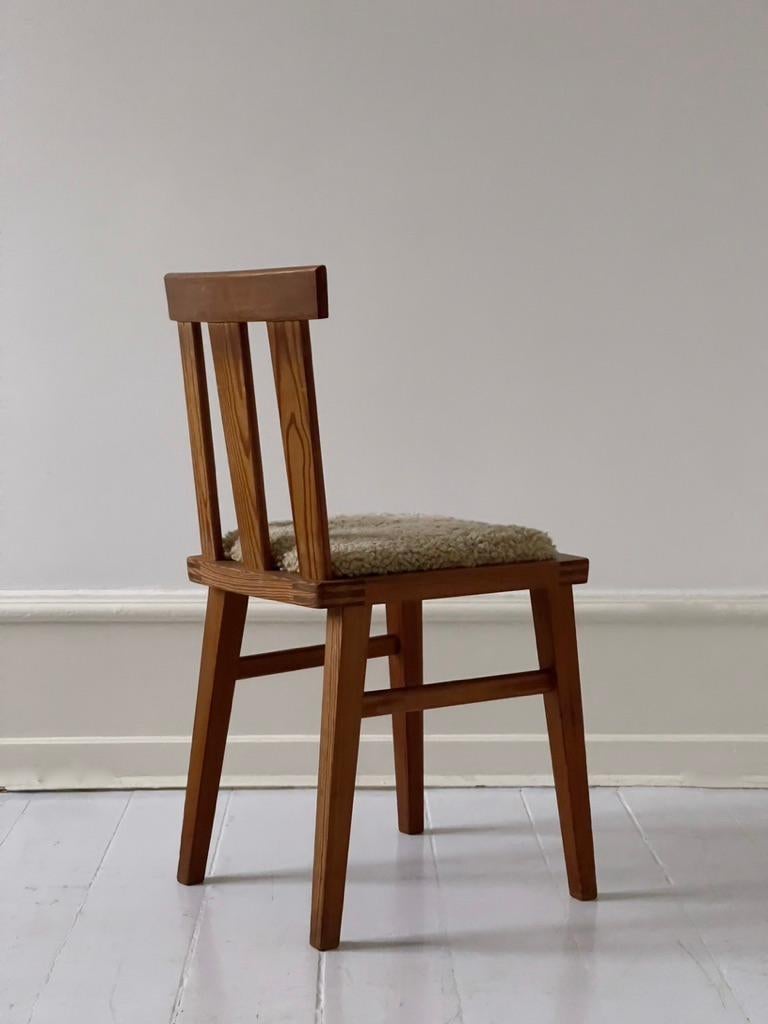 Sheepskin Set of 4 Scandinavian 1970's Pine Chairs in the Style Aksel Einar Hjorth