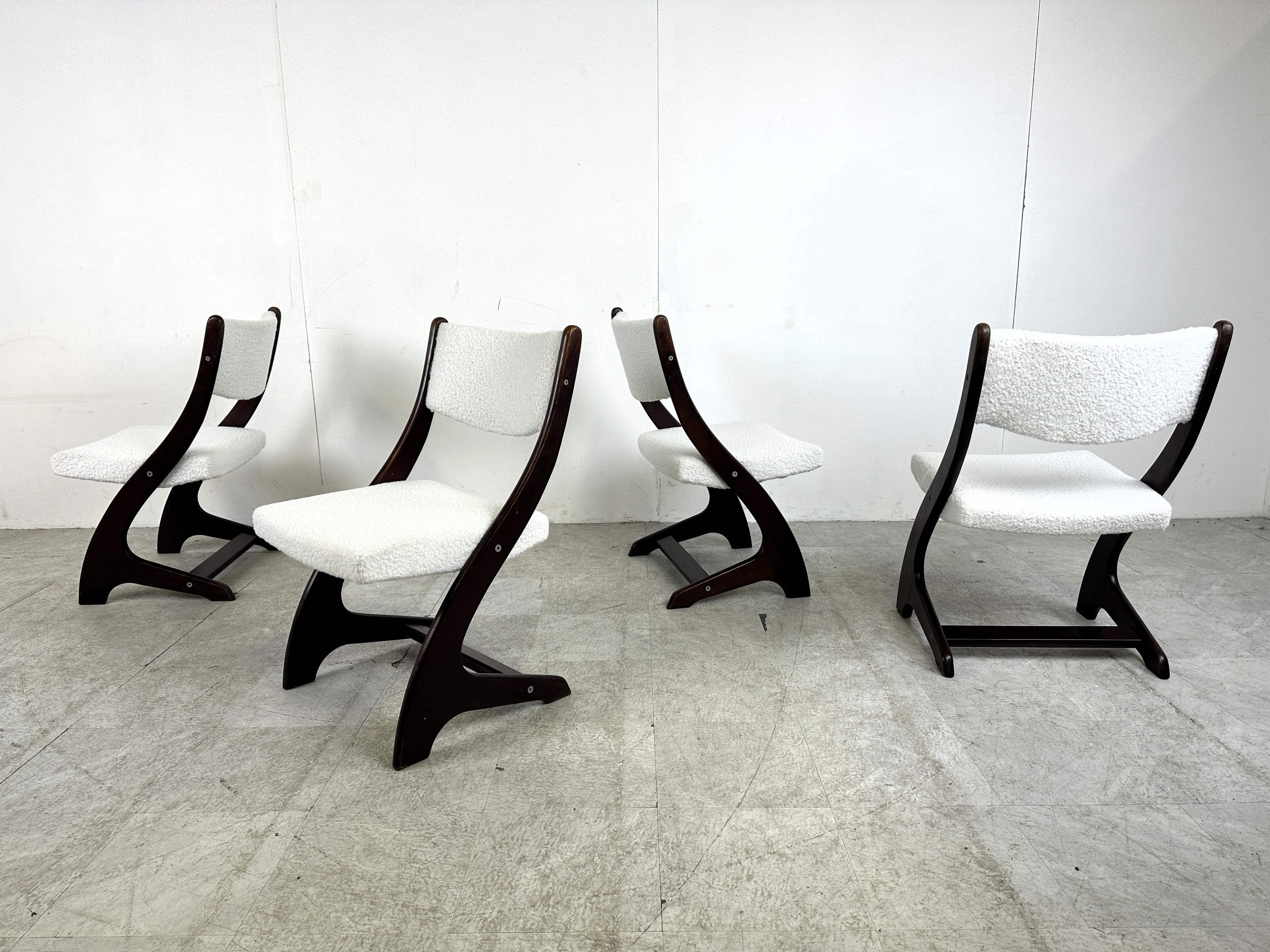 Bouclé Set of 4 scandinavian bouclé dining chairs, 1960s