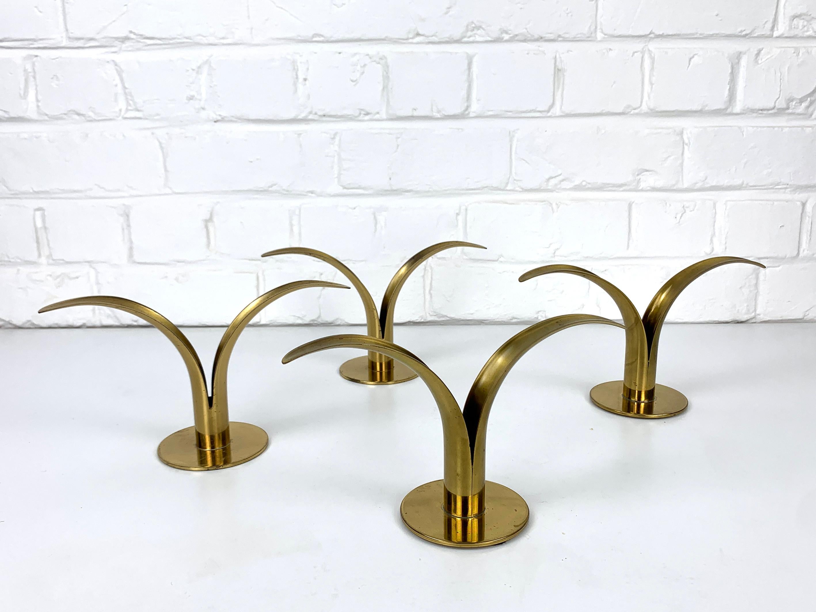 Set of 4 Scandinavian Brass Lily Candleholders Ivar Ålenius Björk Ystad Metall 4