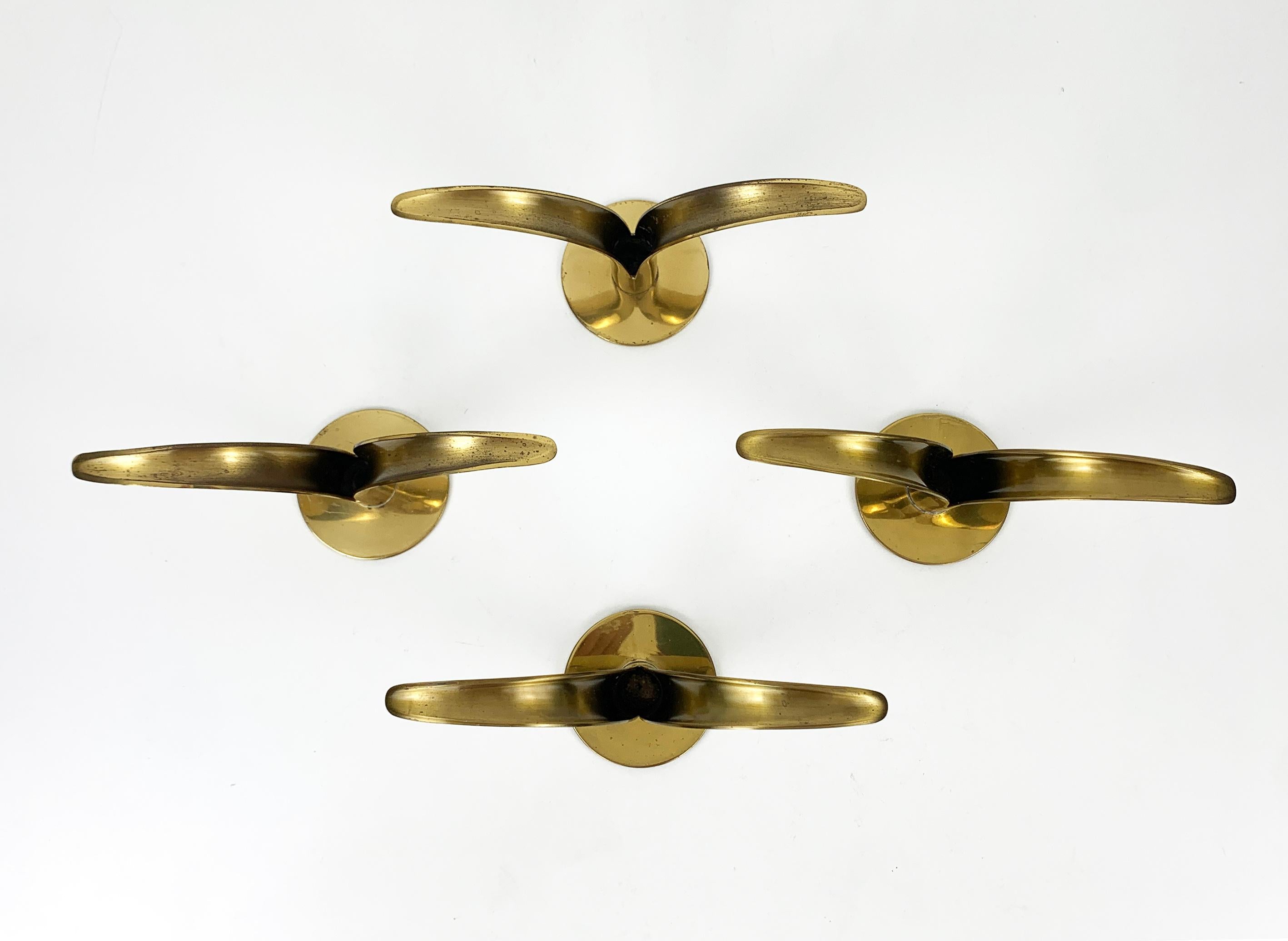 Scandinavian Modern Set of 4 Scandinavian Brass Lily Candleholders Ivar Ålenius Björk Ystad Metall