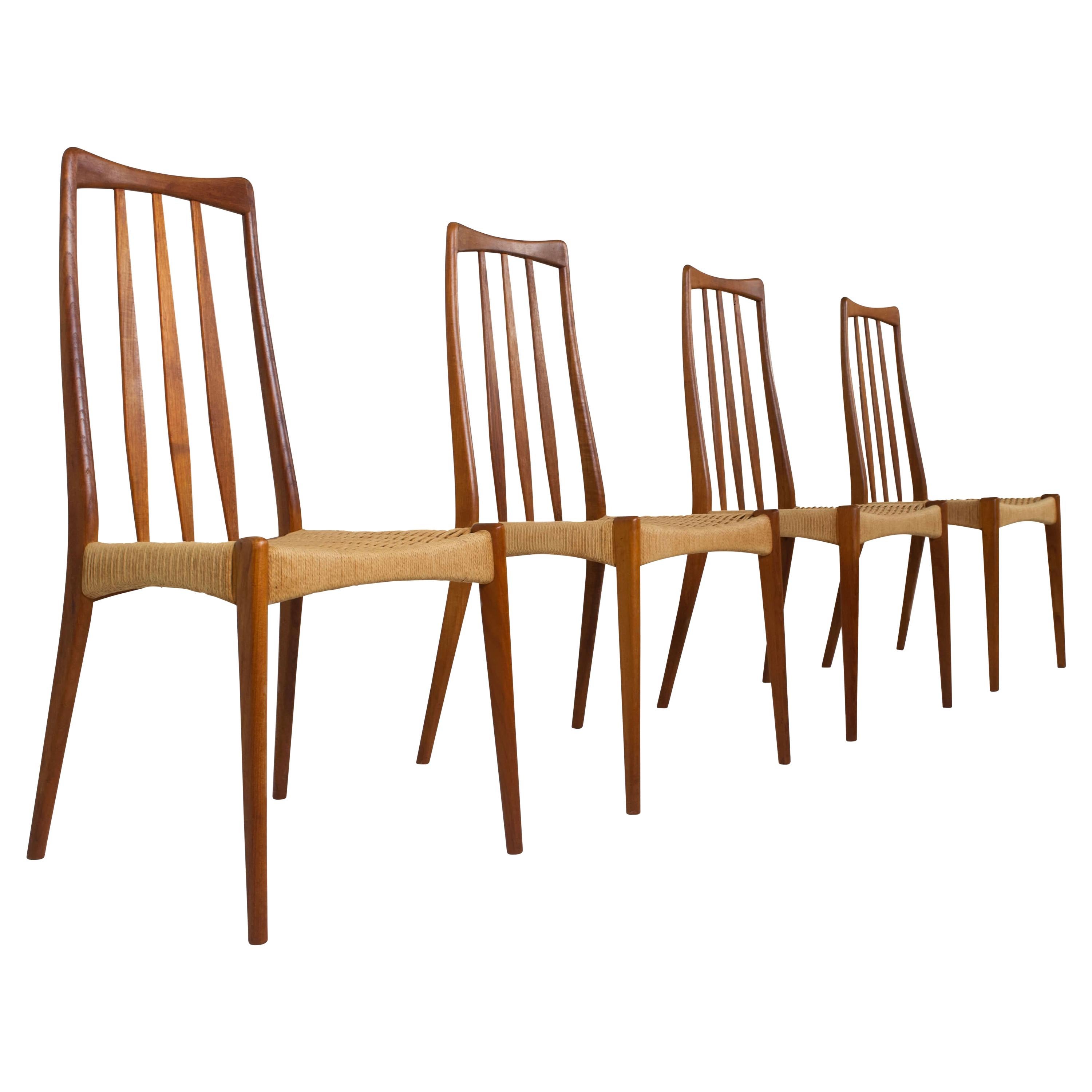 Set of 4 Scandinavian Design Vintage Dining Chairs in Papercord and Teak