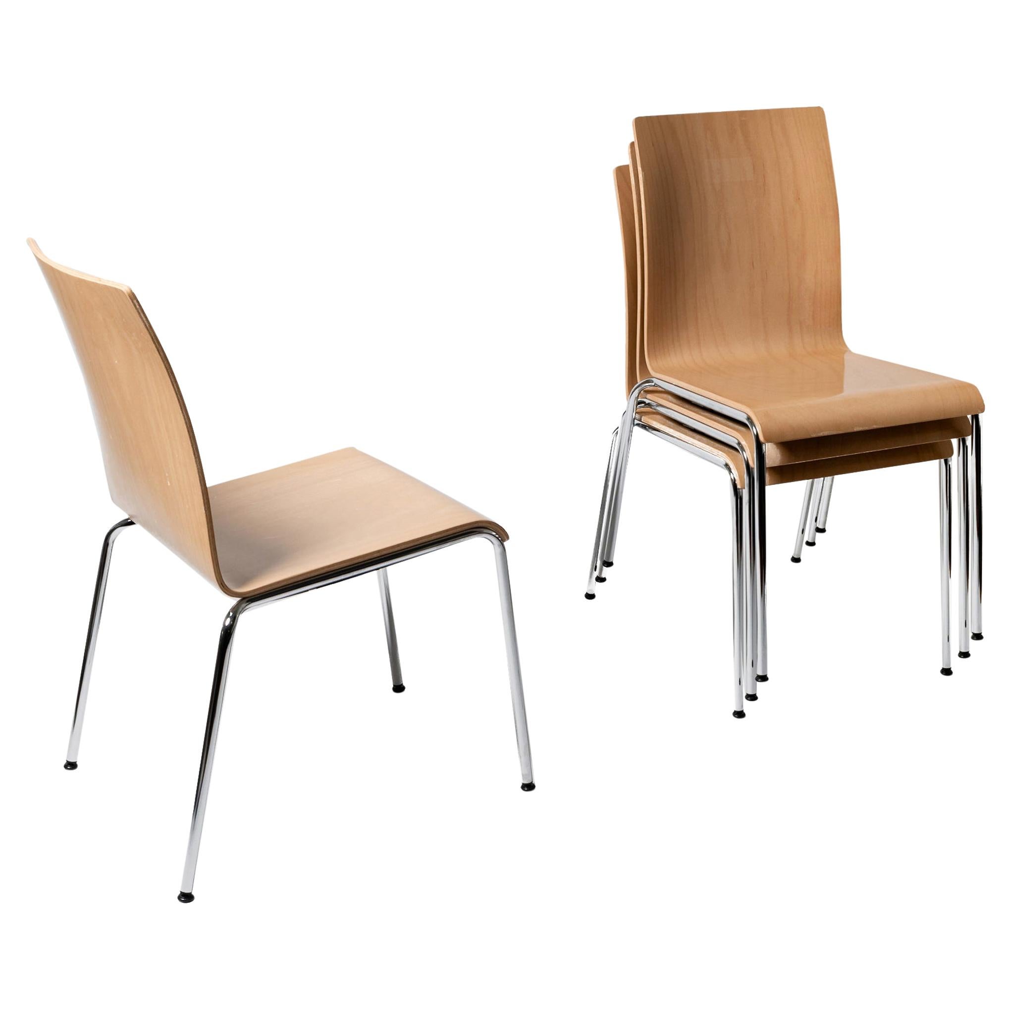 Set of 4 Scandinavian Modern Poro S Dining Chairs in Beech, Made in Switzerland For Sale