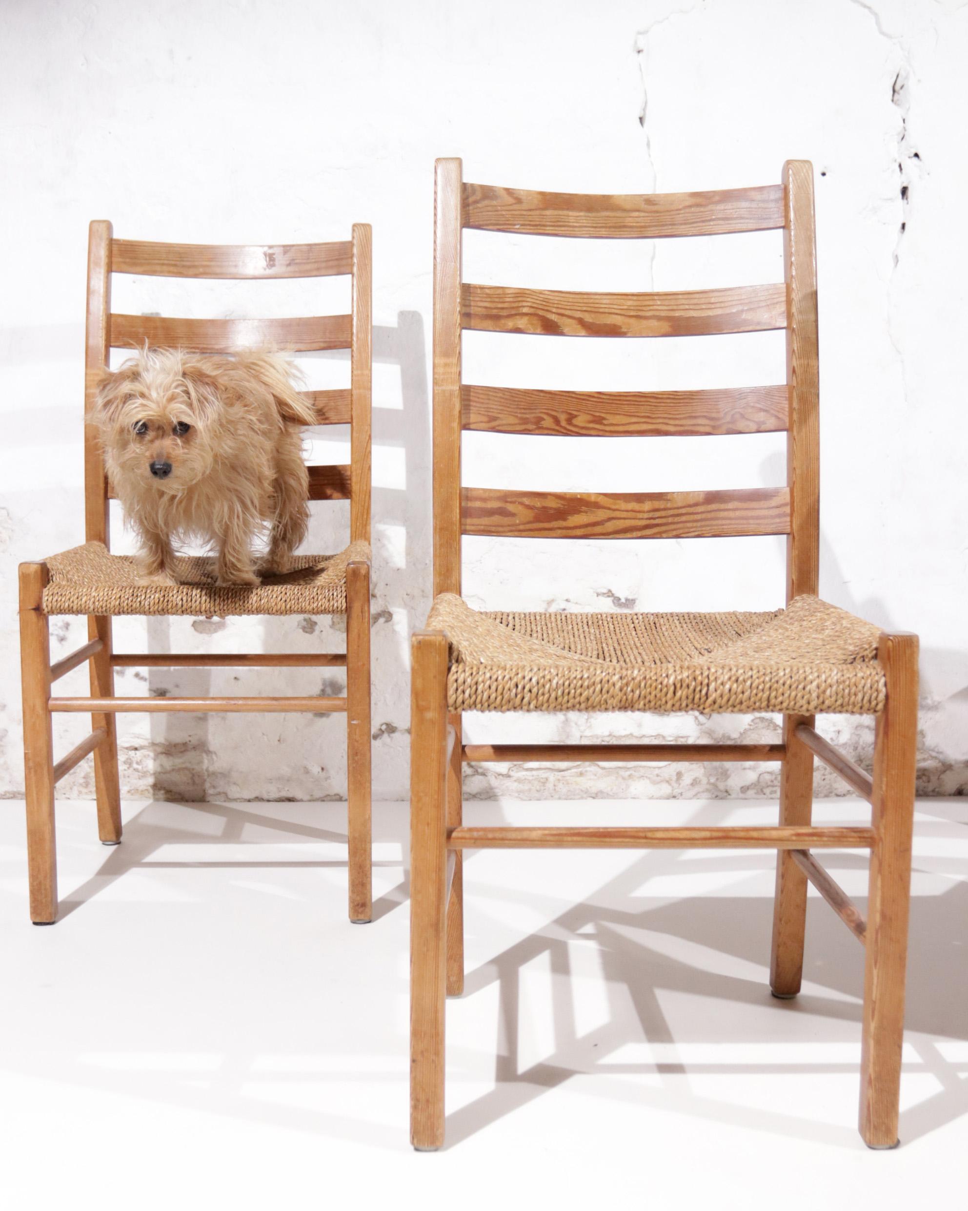 4 Scandinavian Mid century Pine and Seagrass Chairs For Sale 9