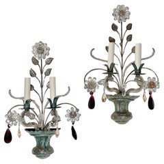 Set di 4 lampade con fiori e foglie di cristallo, vendute in coppia