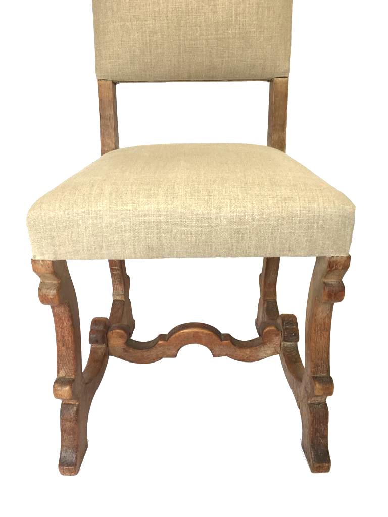 Set of 4 Scottish Arts & Crafts Limed Oak Chairs Upholstered in Natural Linen 2