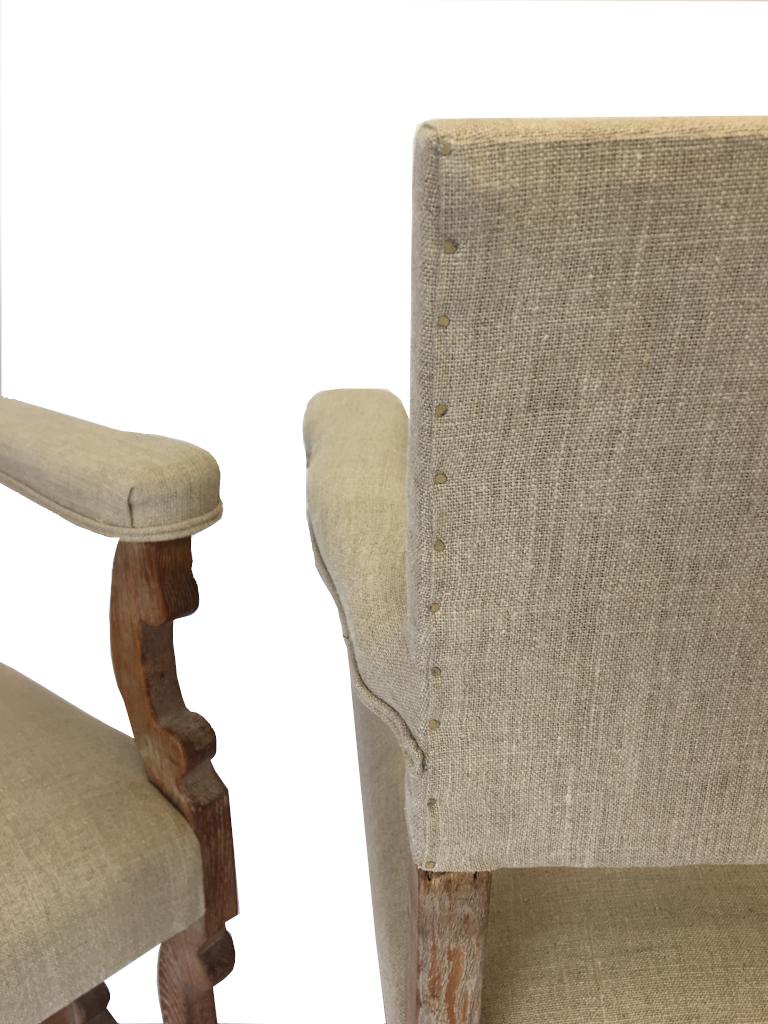 Set of 4 Scottish Arts & Crafts Limed Oak Chairs Upholstered in Natural Linen 3
