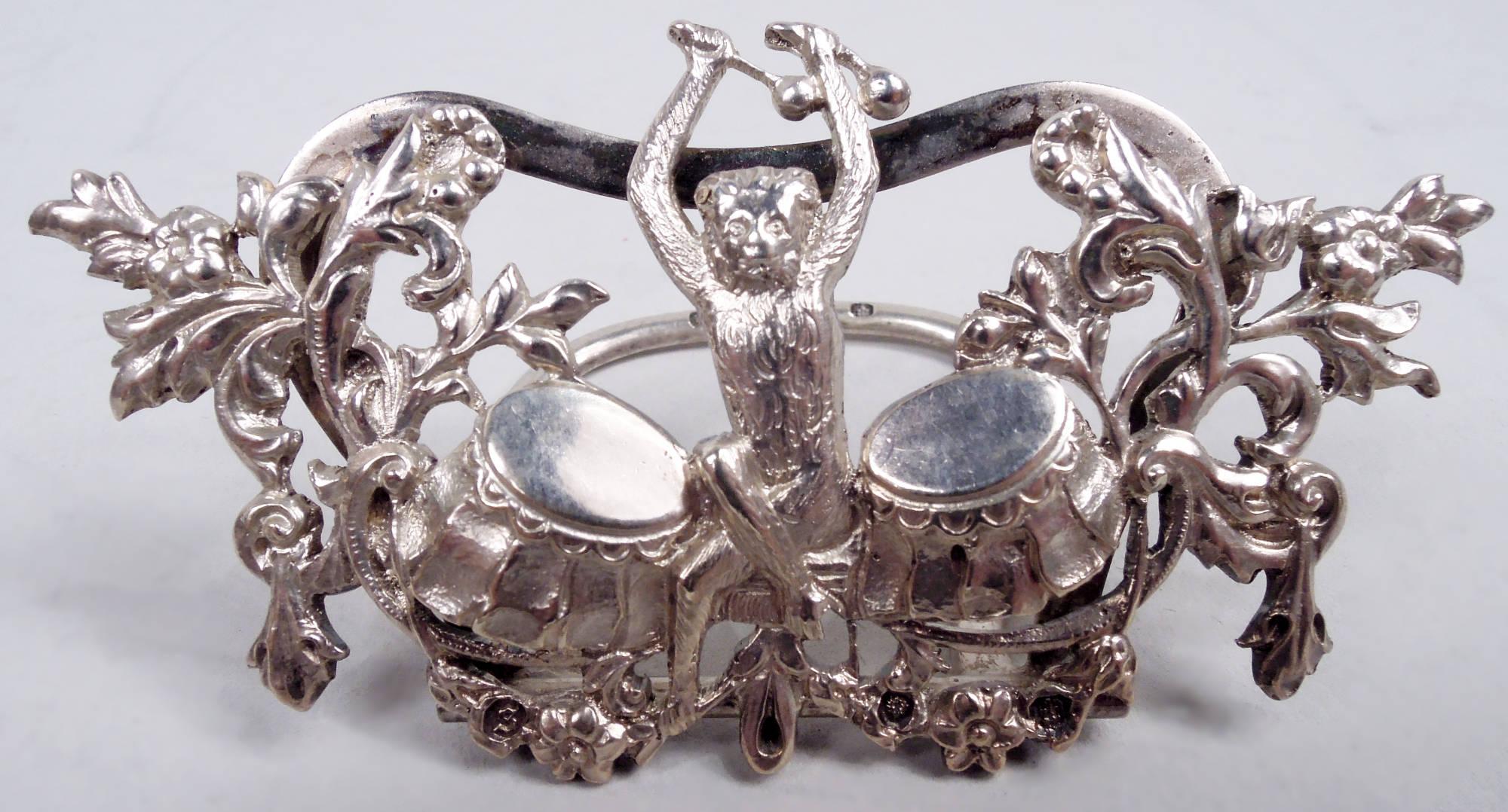 Late 19th Century Set of 4 Scottish Victorian Drumming Monkey Place Card Holders, 1899 For Sale