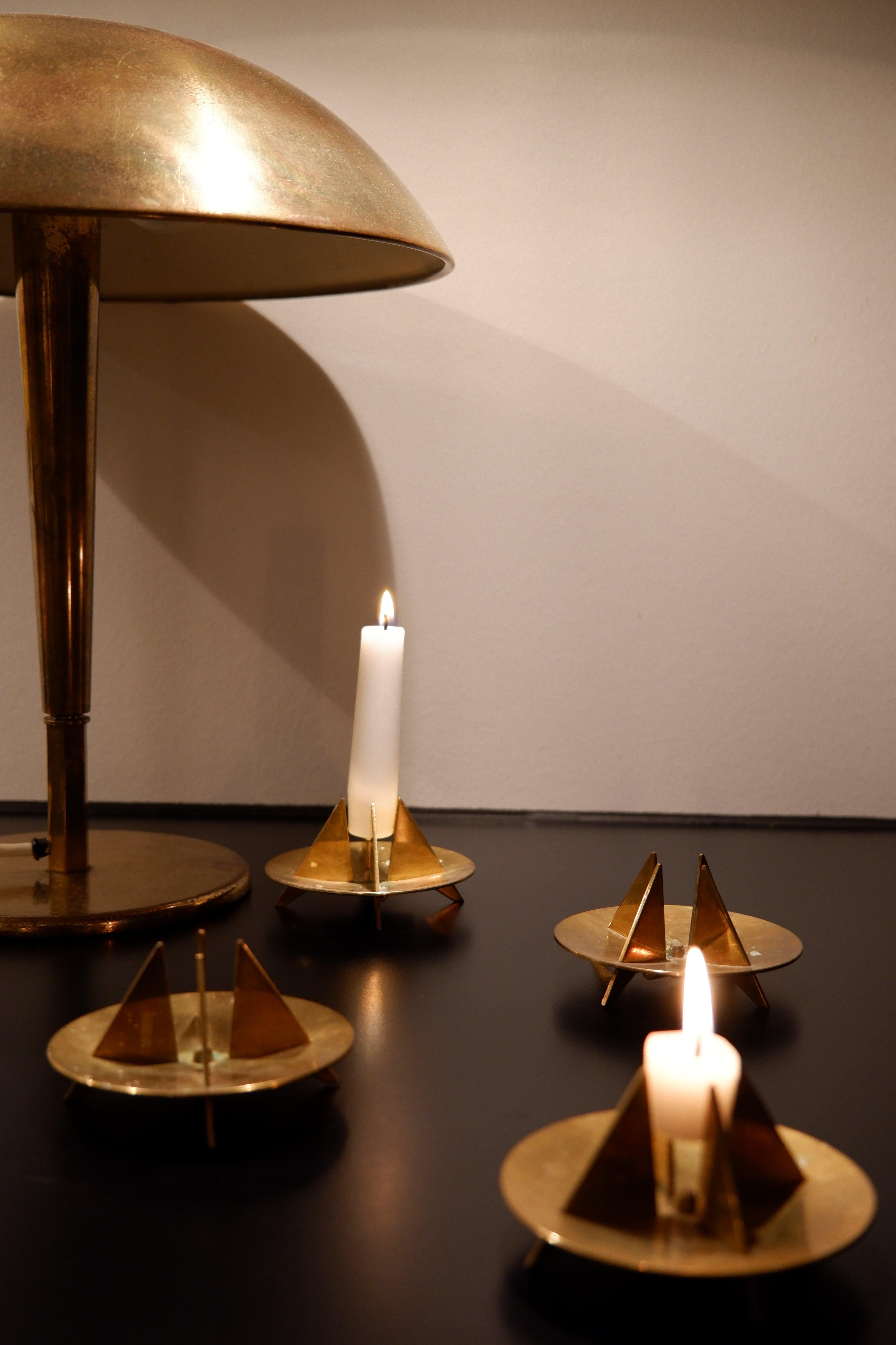 Brass Set of 4 Sculptural Candleholders N 20 by Pierre Forssell for Skultuna 1960 For Sale