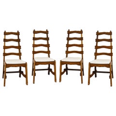Set di 4 sedie scultoree in Oak intagliato in Bouclé crema