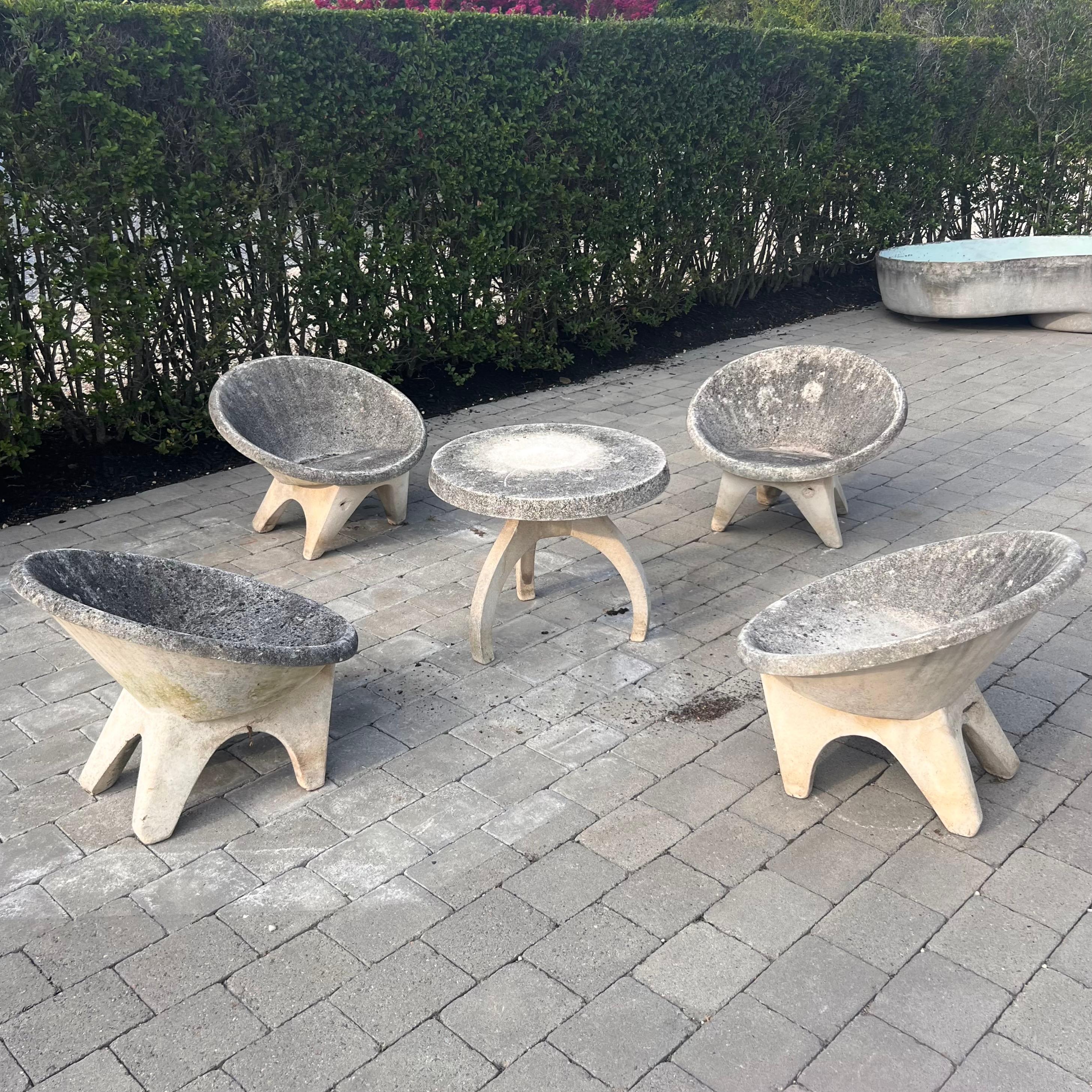 Cement Set of 4 Sculptural Concrete Chairs and Table, 1960s Belgium For Sale