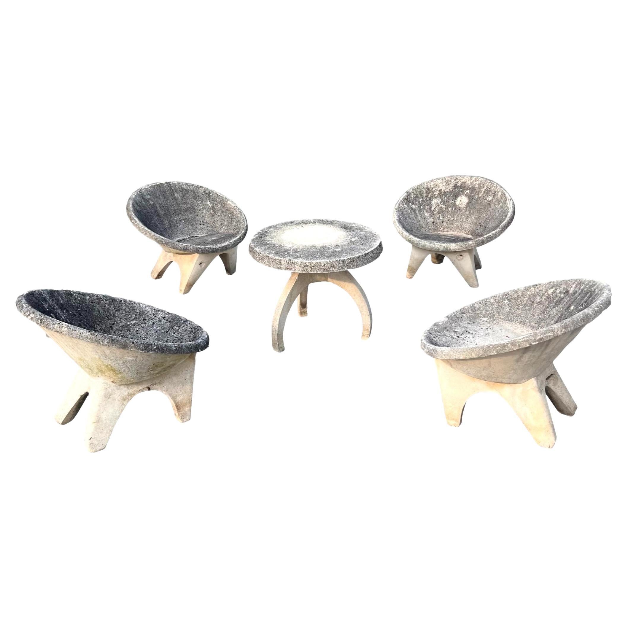 Set of 4 Sculptural Concrete Chairs and Table, 1960s Belgium