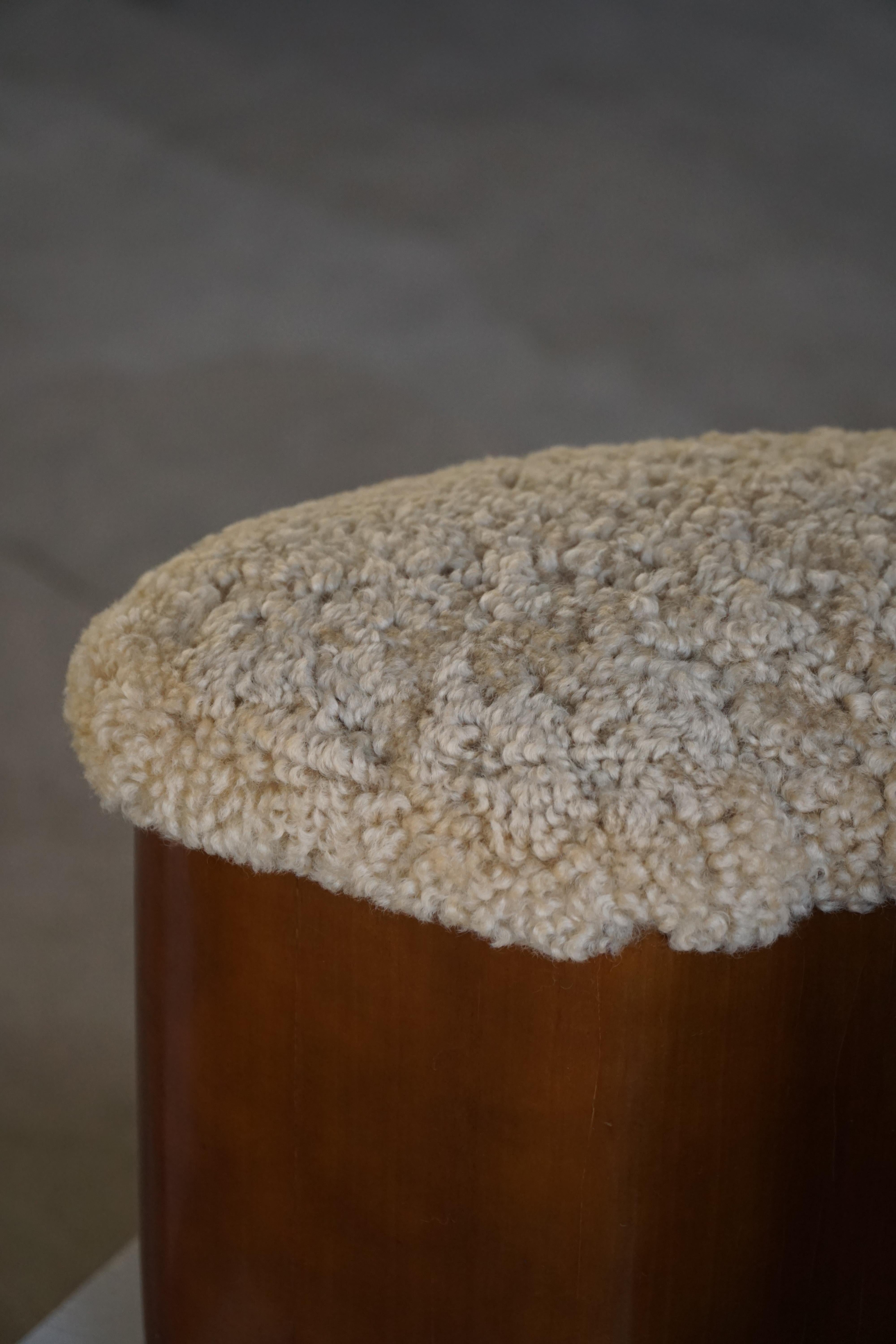 Set of 4 Sculptural French Art Deco Stools in Wood & Lambswool, 1940s For Sale 10