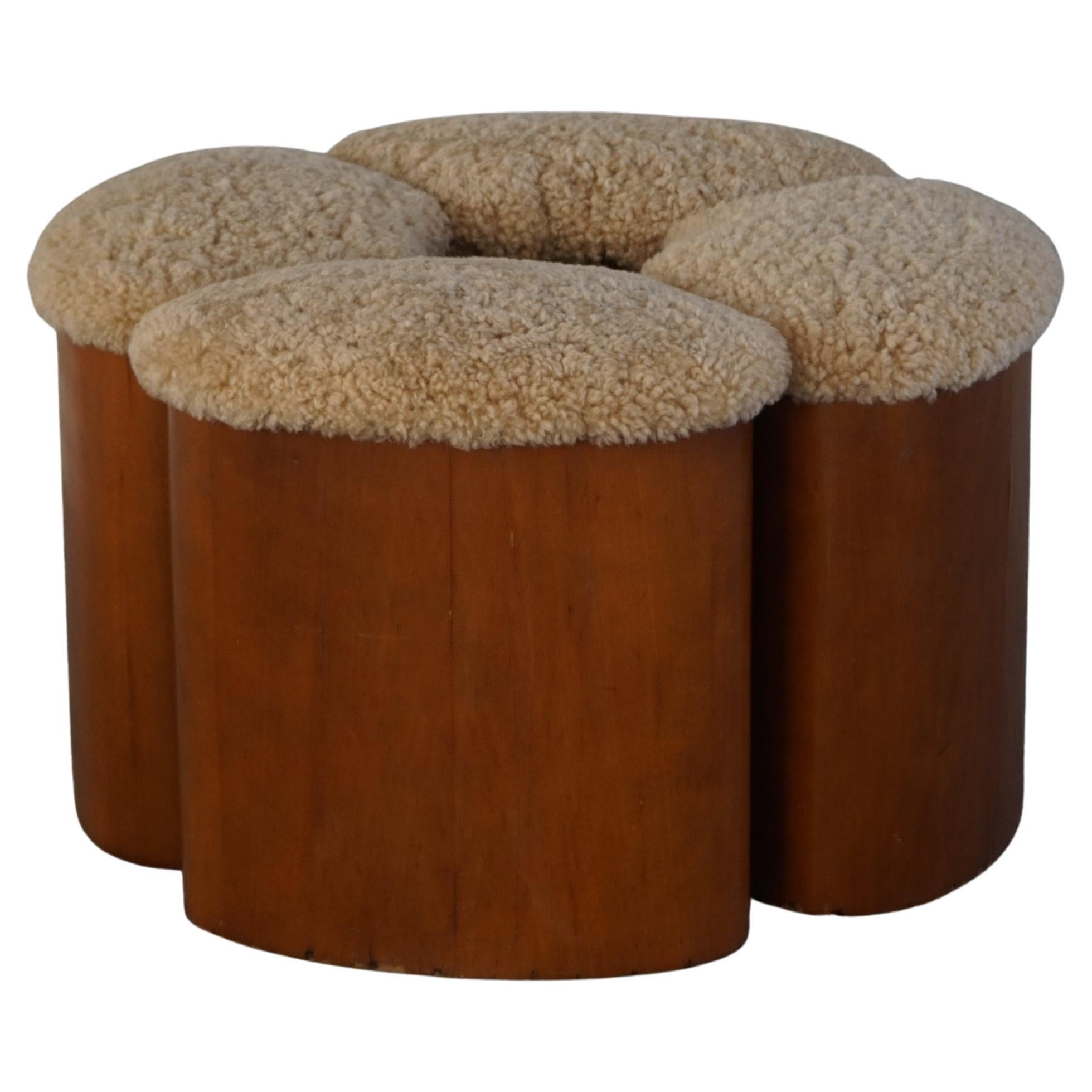 Set of 4 Sculptural French Art Deco Stools in Wood & Lambswool, 1940s For Sale