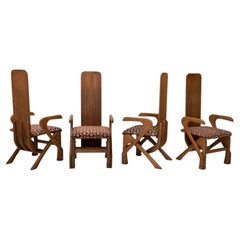 Set of 4 Sculptural High Back Dining Chairs, Europe 1980s