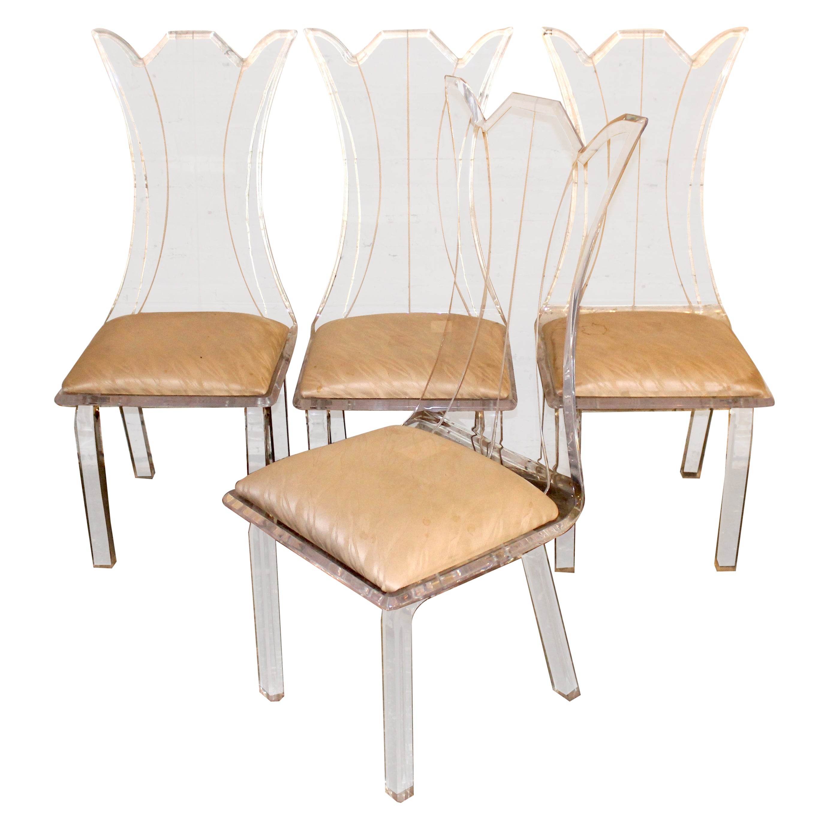 Ensemble de 4 chaises de salle à manger sculpturales à haut dossier en Lucite