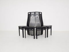 Set of 4 Sculptural Italian Modern Black Leather Dining Chairs by A. Sibau