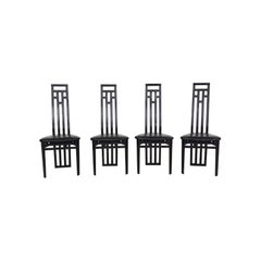 Set of 4 Sculptural Italian Modern Black Leather Dining Chairs by A. Sibau