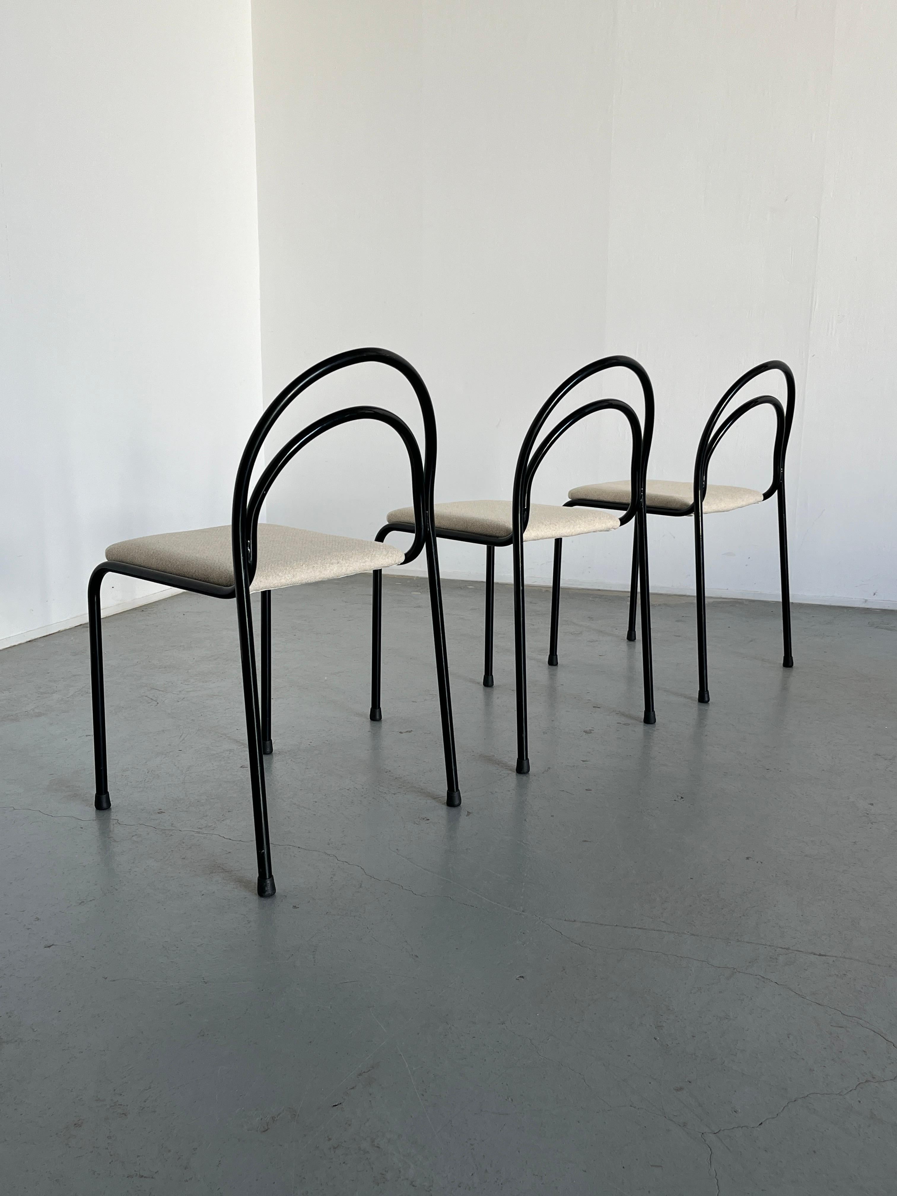 Late 20th Century Set of 4 Sculptural Minimalist Stackable Dining Chairs, 1980s Italy