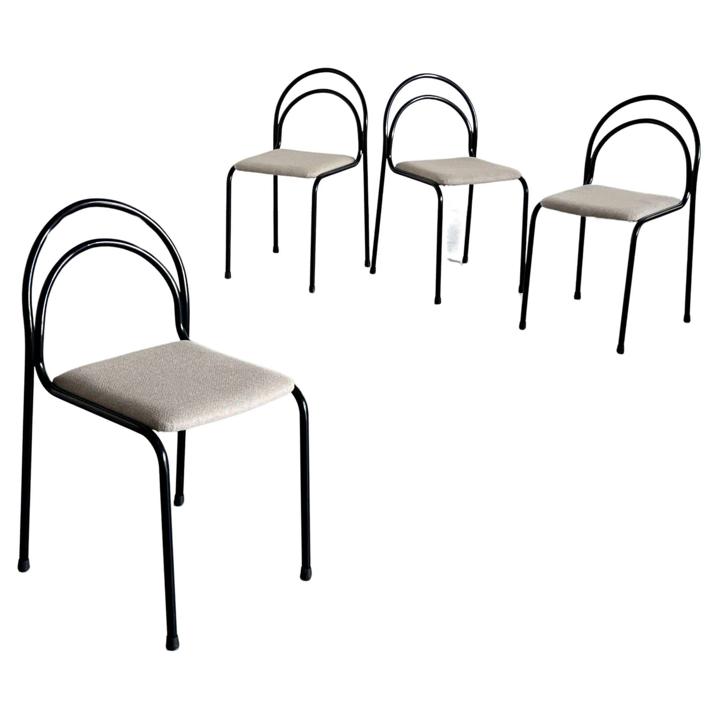 Set of 4 Sculptural Minimalist Stackable Dining Chairs, 1980s Italy
