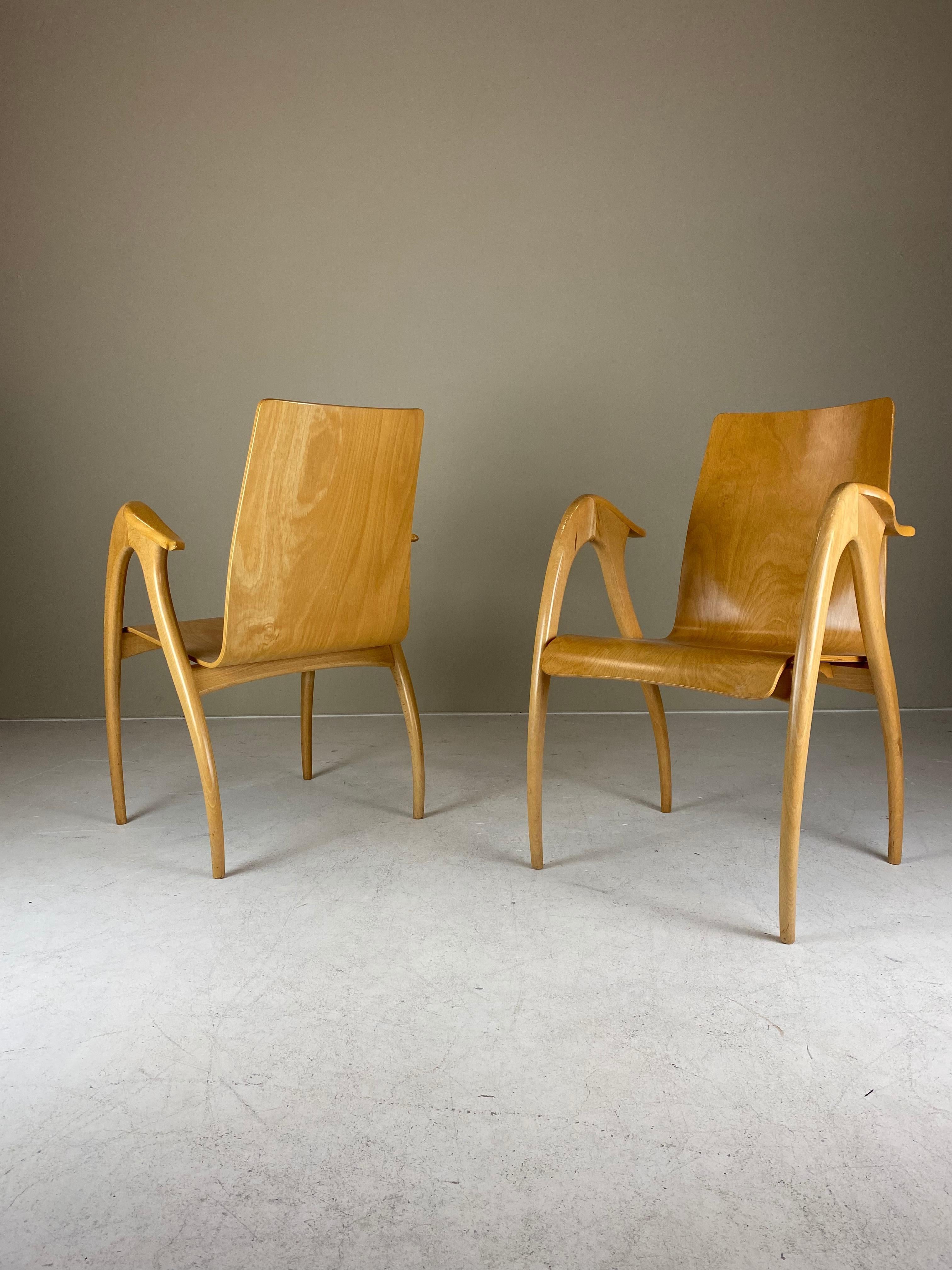 Italian Set of 4 Sculptural Plywood Armchairs by Malatesta and Mason, 1950s, Mid-Century For Sale