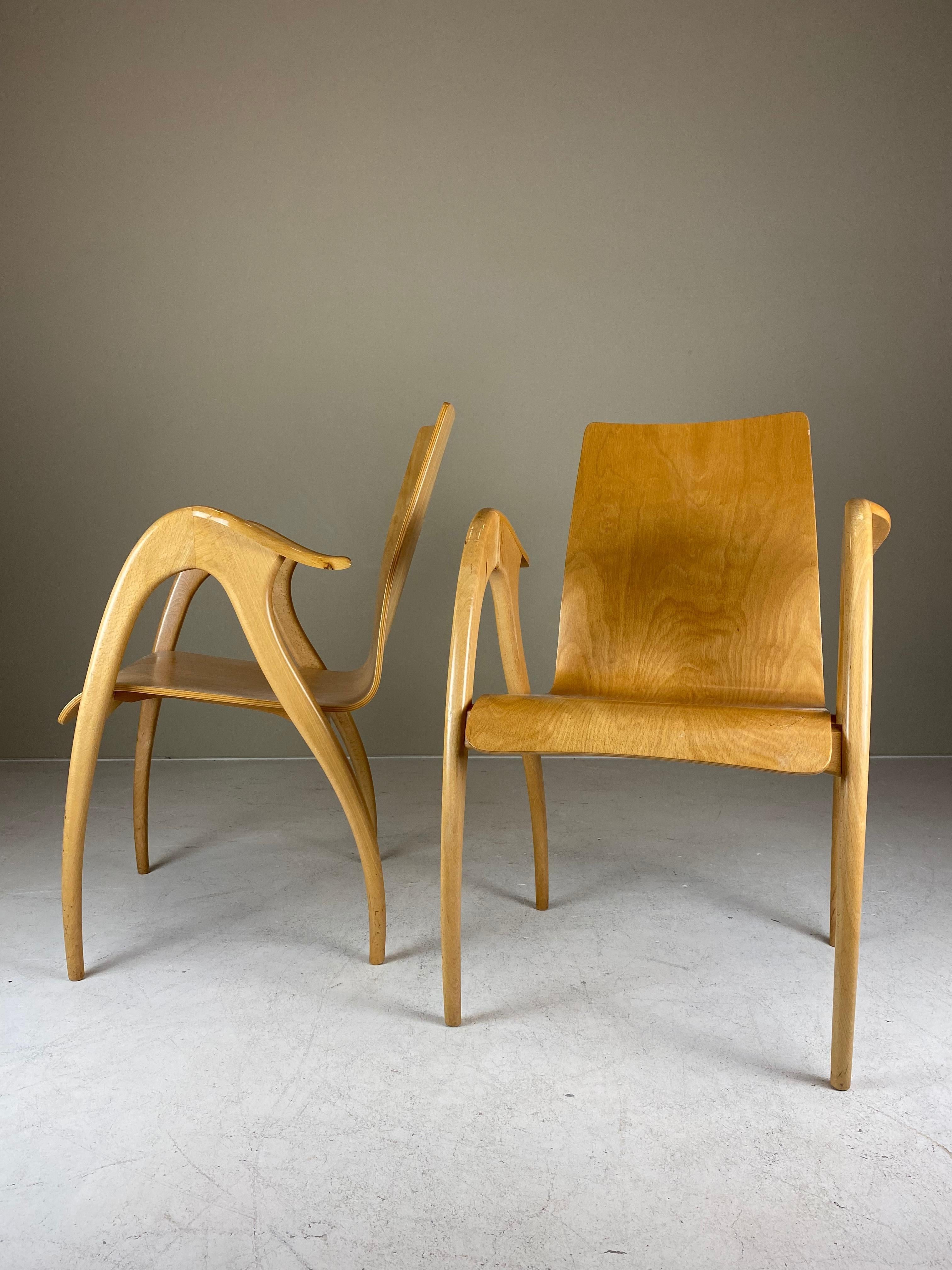 Set of 4 Sculptural Plywood Armchairs by Malatesta and Mason, 1950s, Mid-Century In Good Condition For Sale In CULEMBORG, GE