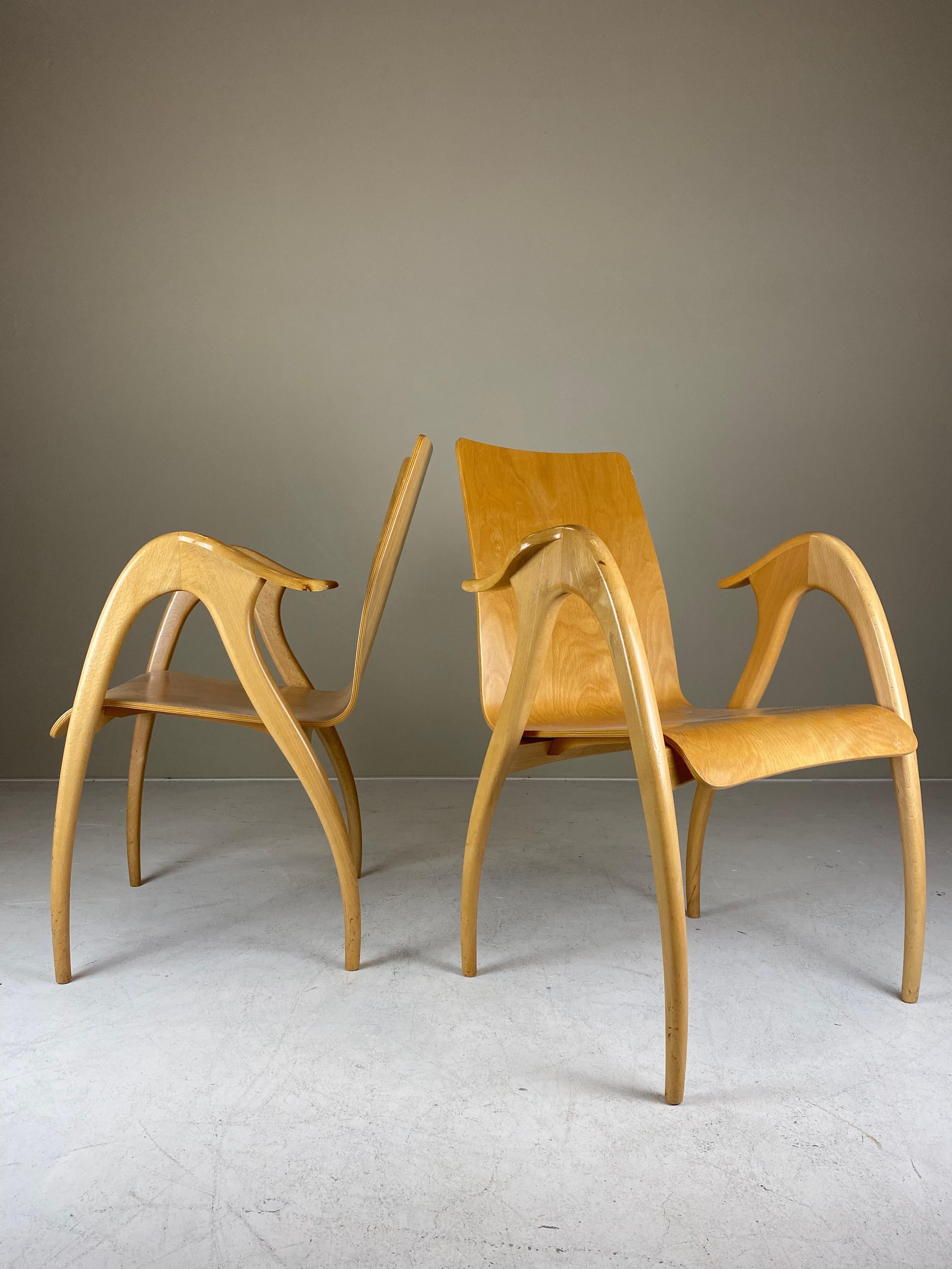 Mid-20th Century Set of 4 Sculptural Plywood Armchairs by Malatesta and Mason, 1950s, Mid-Century For Sale